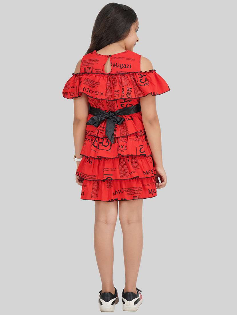 girls red polyester fit & flare dress - 22473757 -  Standard Image - 4