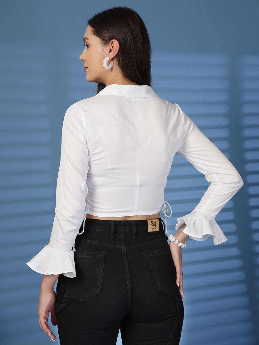 women solid bell sleeve crop top - 22473789 -  Standard Image - 4