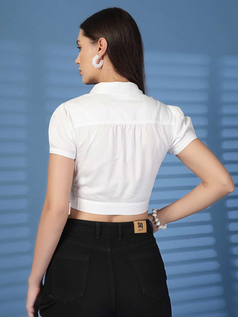 Women Solid White Cotton Regular Top - 22473803 -  Standard Image - 4