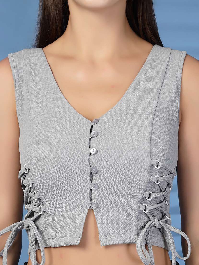women solid grey cotton shirt top - 22473806 -  Standard Image - 1