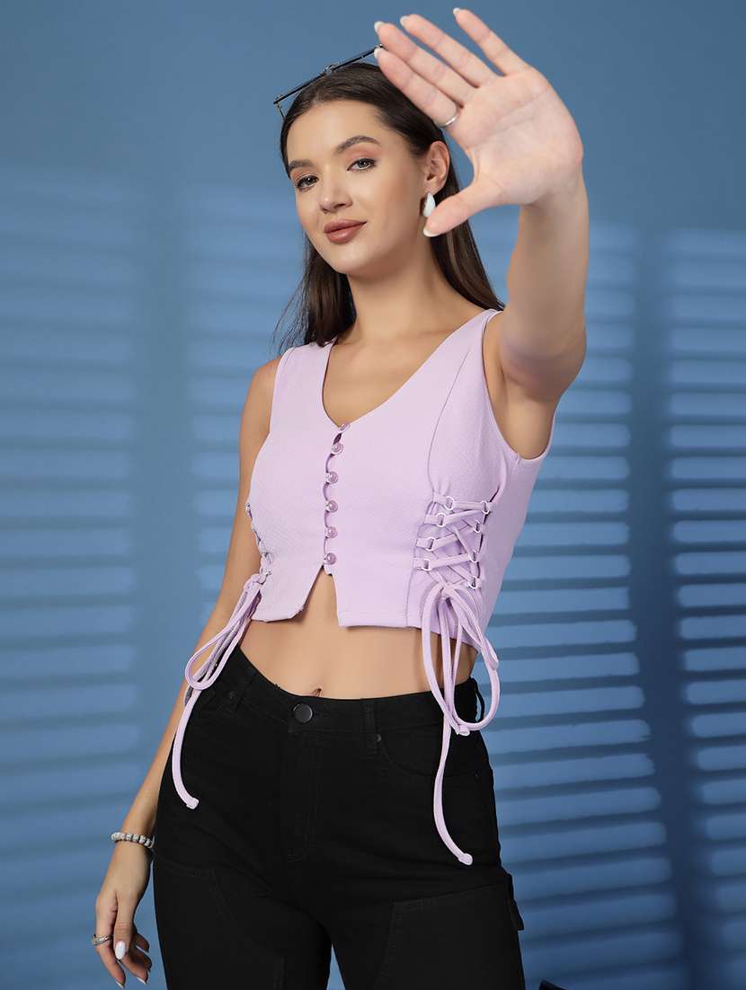 women solid purple cotton shirt top