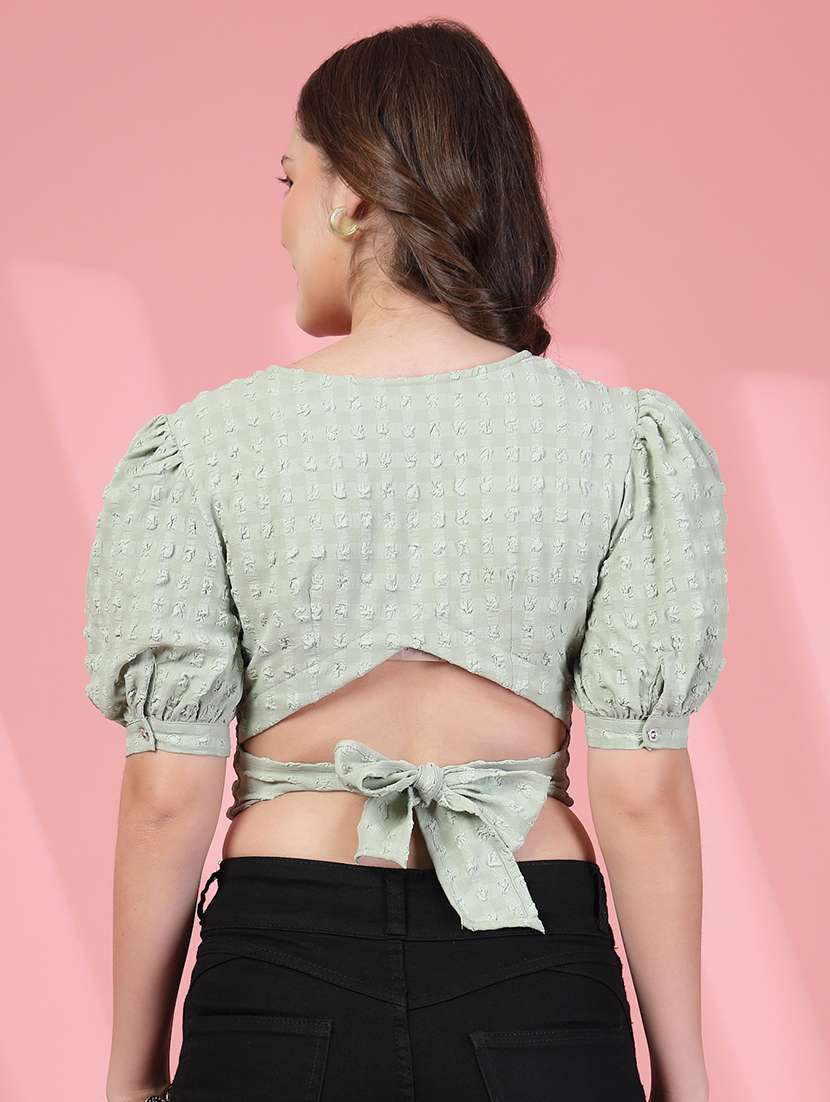 Women Self Design Green Viscose Shirt Top - 22473818 -  Standard Image - 4