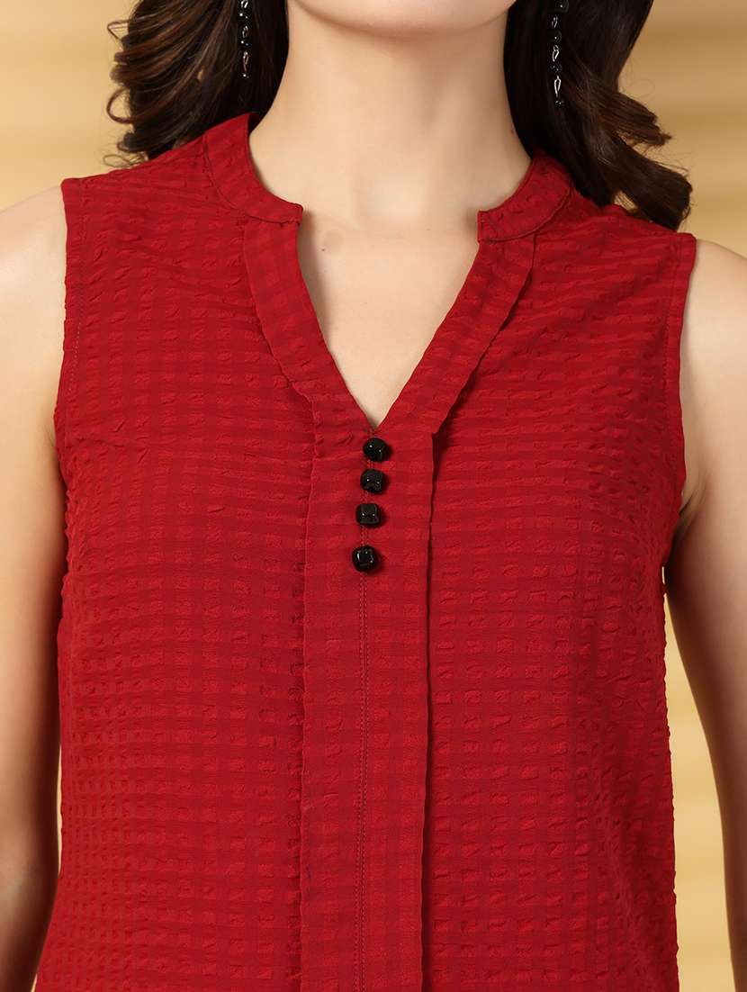 women solid red viscose regular top - 22473827 -  Standard Image - 1