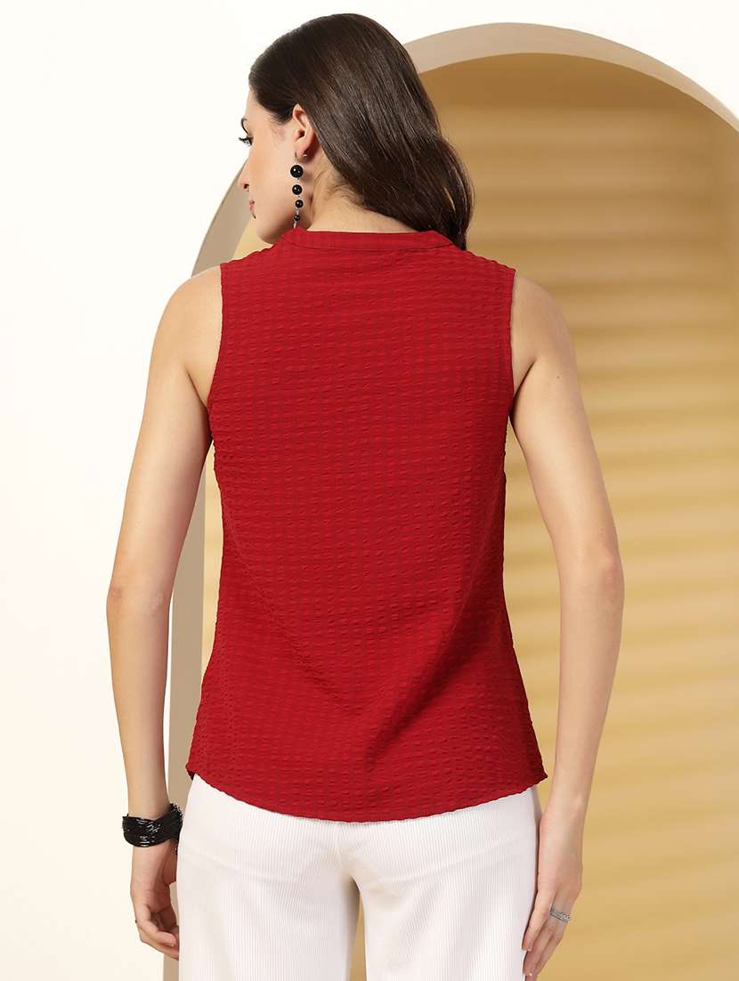 women solid red viscose regular top - 22473827 -  Standard Image - 4