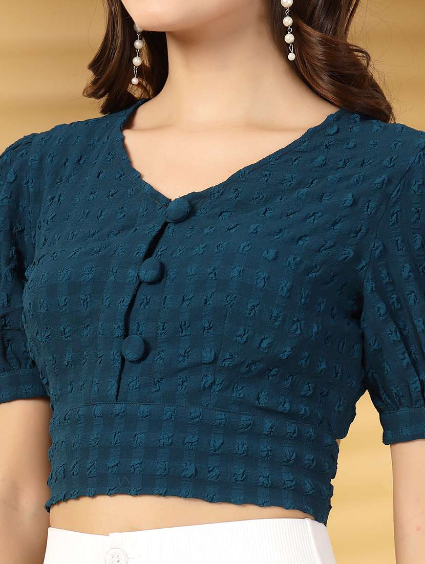 Women Solid Puff Sleeve Crop Top - 22473830 -  Standard Image - 1