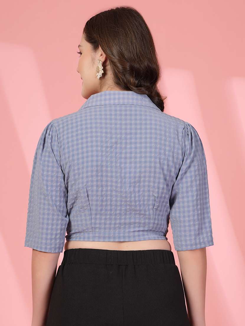 women heckered puff sleeve crop top - 22473842 -  Standard Image - 4
