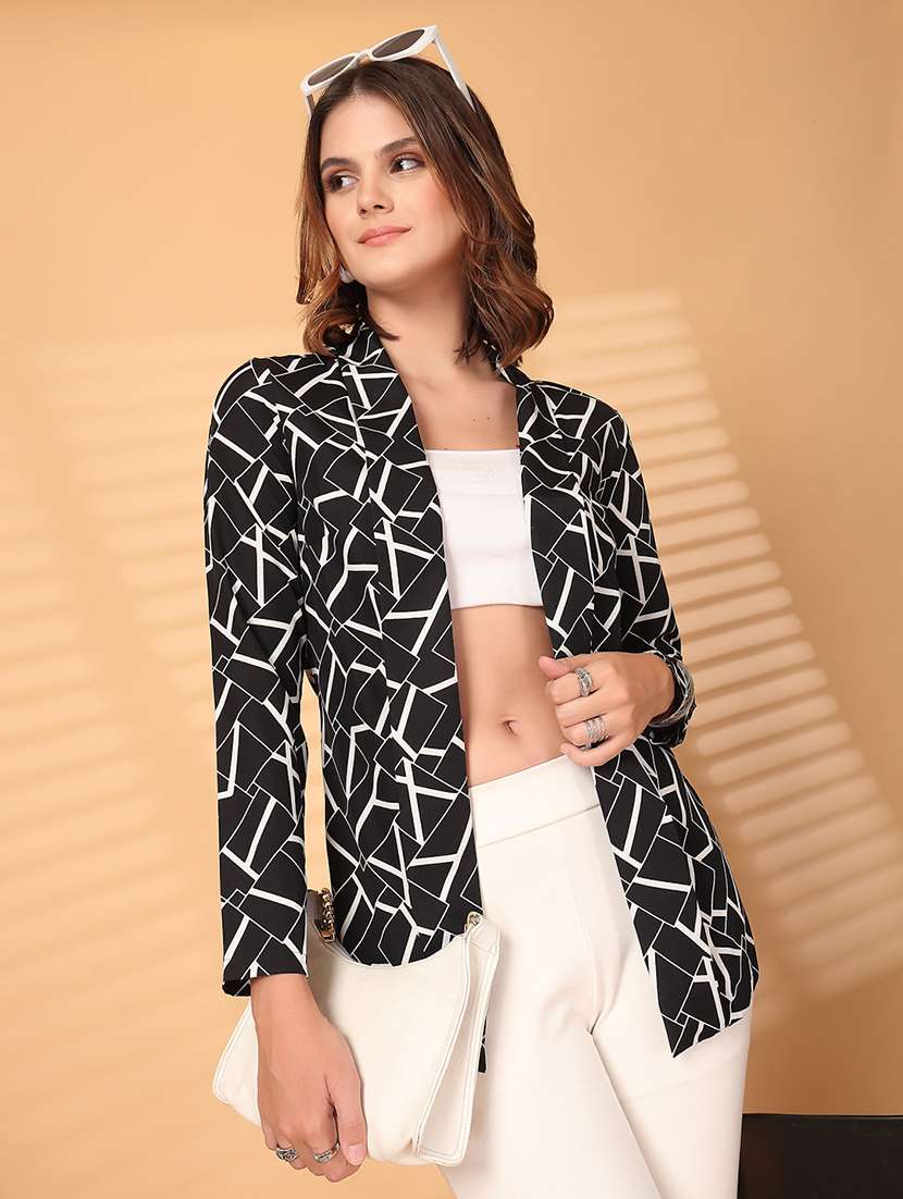 women printed black polyester casual blazer - 22473851 -  Standard Image - 1