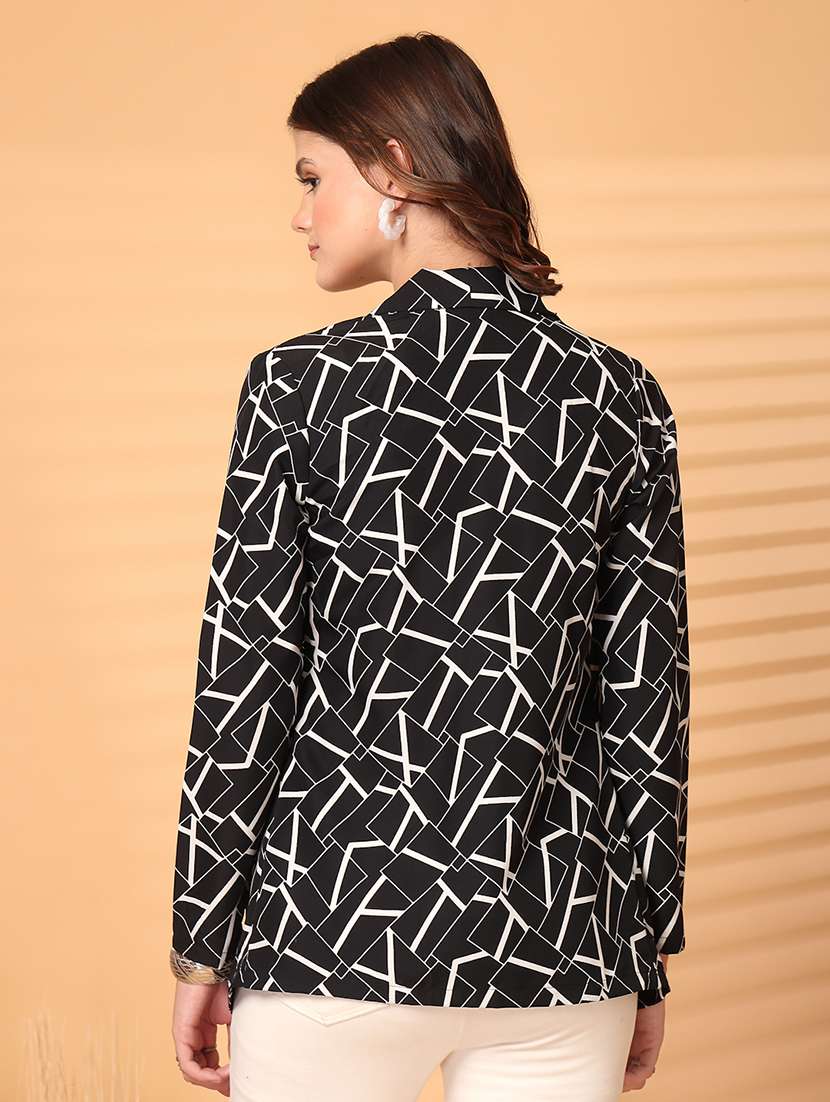 women printed black polyester casual blazer - 22473851 -  Standard Image - 4