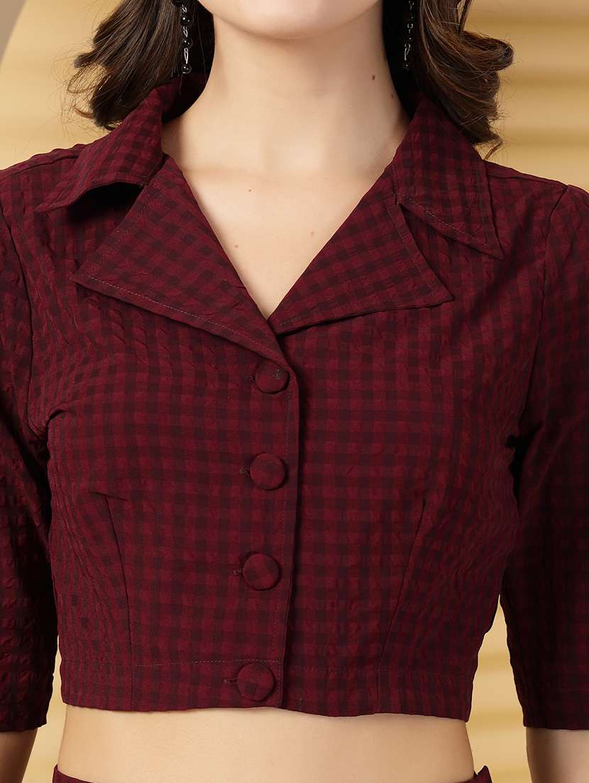 Women Self Design Maroon Viscose Top And Skirt Set Co-ord - 22473881 -  Standard Image - 1