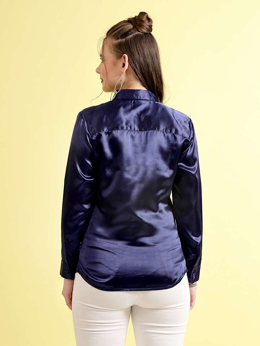 Women Solid Blue Polyester Regular Shirt - 22473892 -  Standard Image - 4