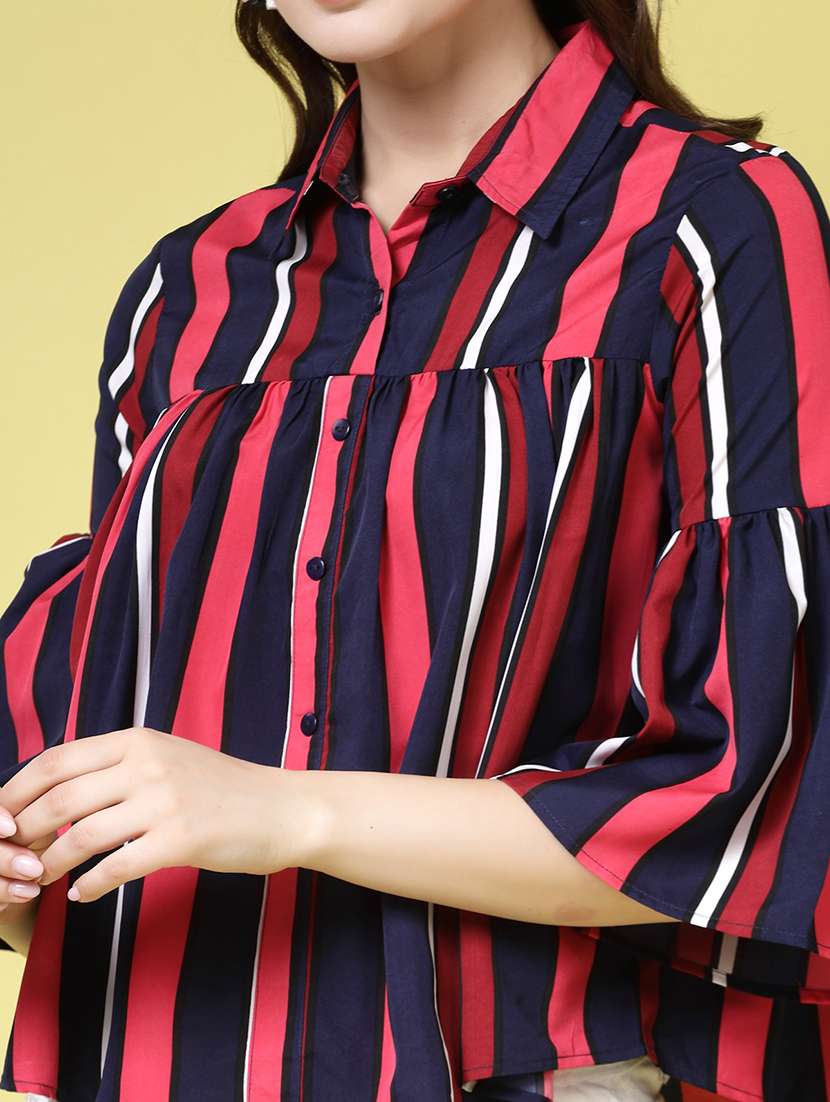 women stripe pink polyester regular shirt - 22473893 -  Standard Image - 1