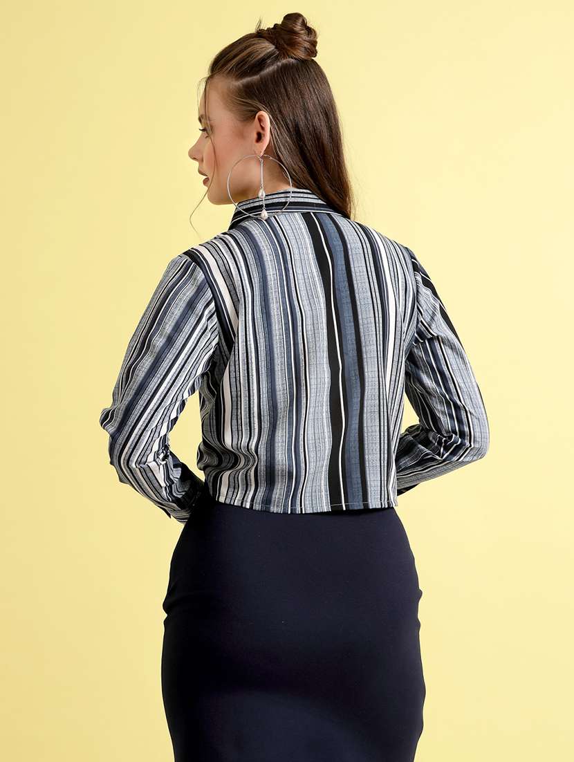 Women Stripes Black Polyester Regular Shirt - 22473896 -  Standard Image - 4