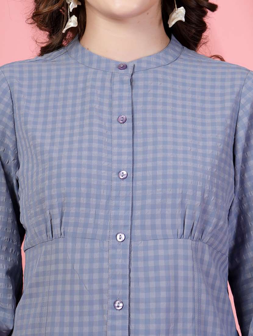 Women Checks Blue Viscose Regular Shirt - 22473901 -  Standard Image - 1