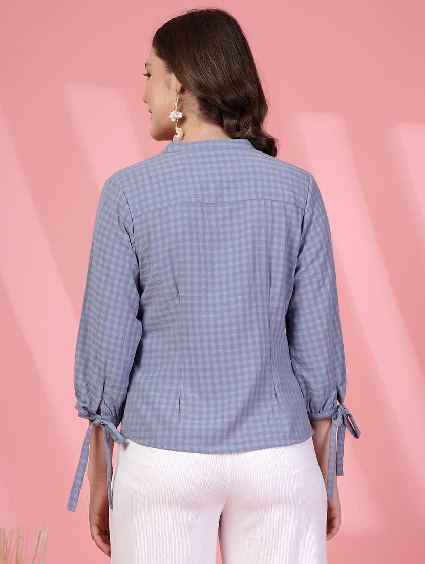 Women Checks Blue Viscose Regular Shirt - 22473901 -  Standard Image - 4