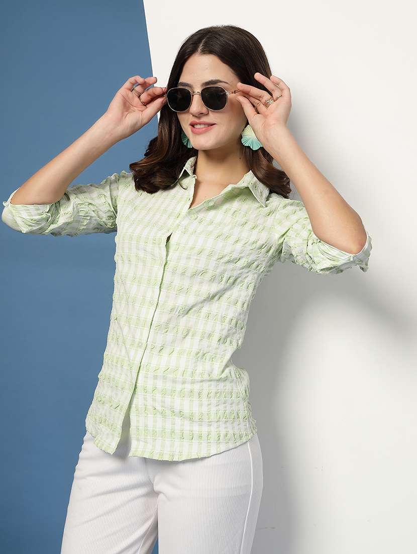 women checks green viscose regular shirt - 22473907 -  Standard Image - 1