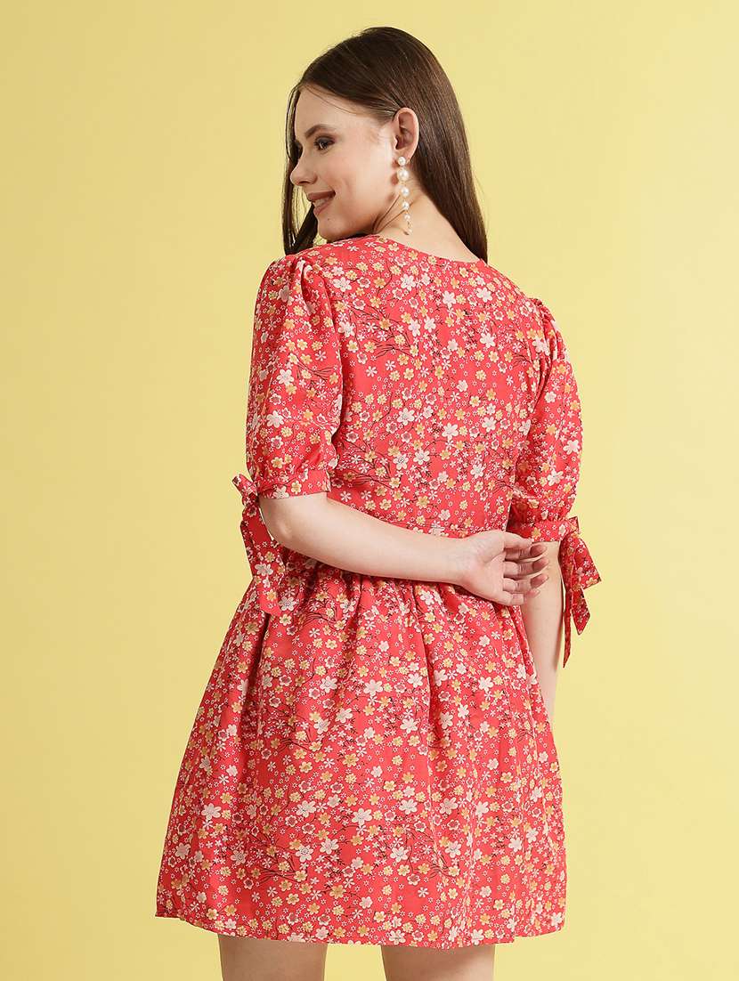 women printed puff sleeve fit & flare dress - 22473944 -  Standard Image - 4