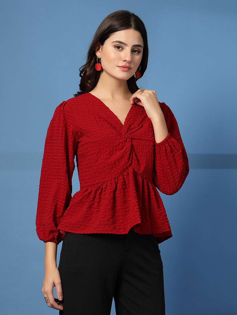 women self designed bishop sleeve peplum top