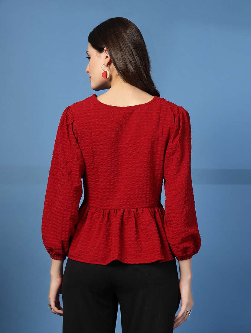 women self designed bishop sleeve peplum top - 22473950 -  Standard Image - 4