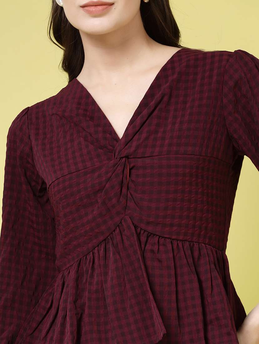 women checks  purple polyester blouson top - 22473955 -  Standard Image - 1