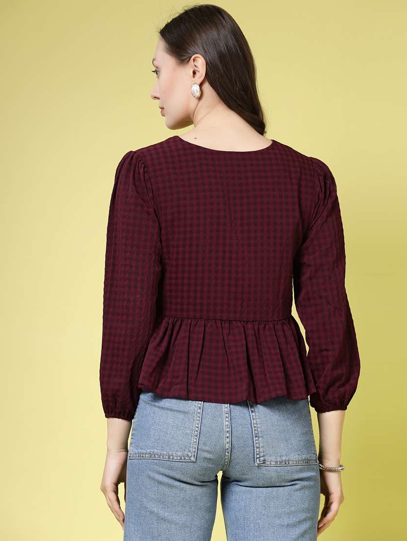 women checks  purple polyester blouson top - 22473955 -  Standard Image - 4