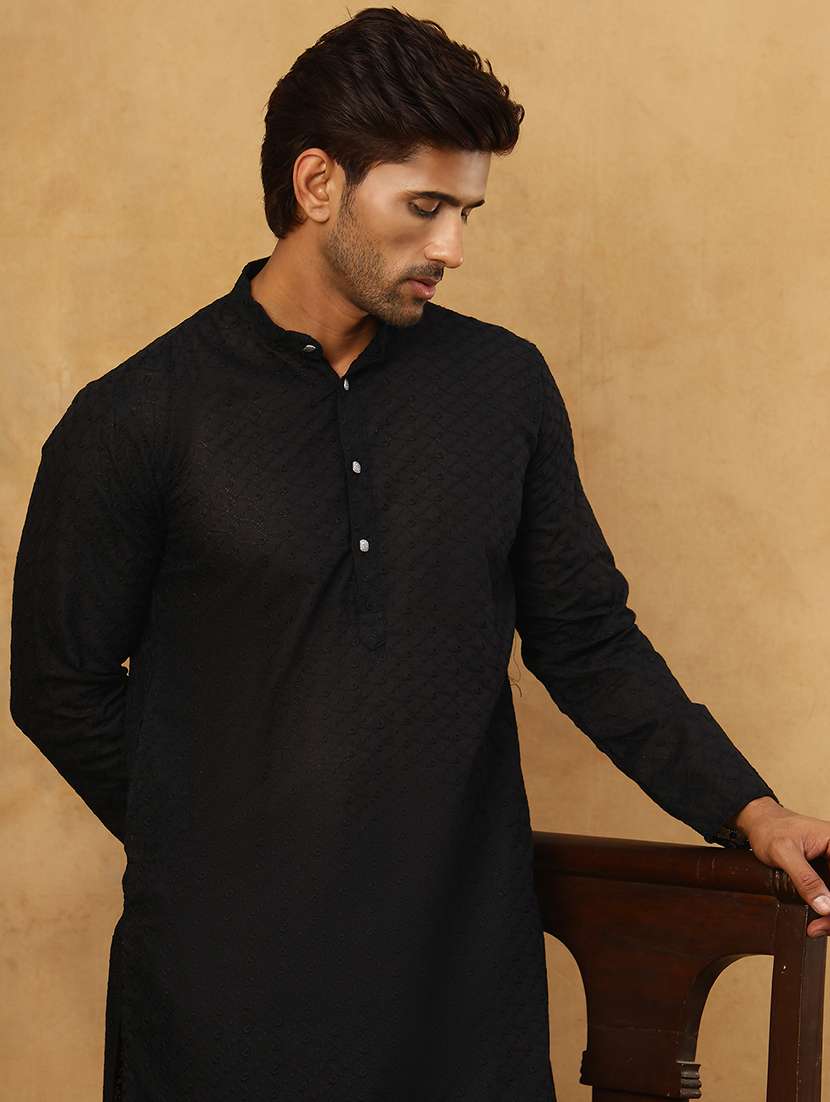 men black cotton long kurtas kurta - 22476932 -  Standard Image - 1