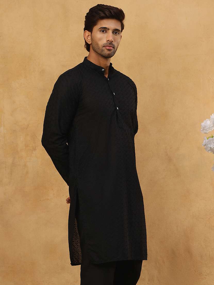men black cotton long kurtas kurta - 22476932 -  Standard Image - 4