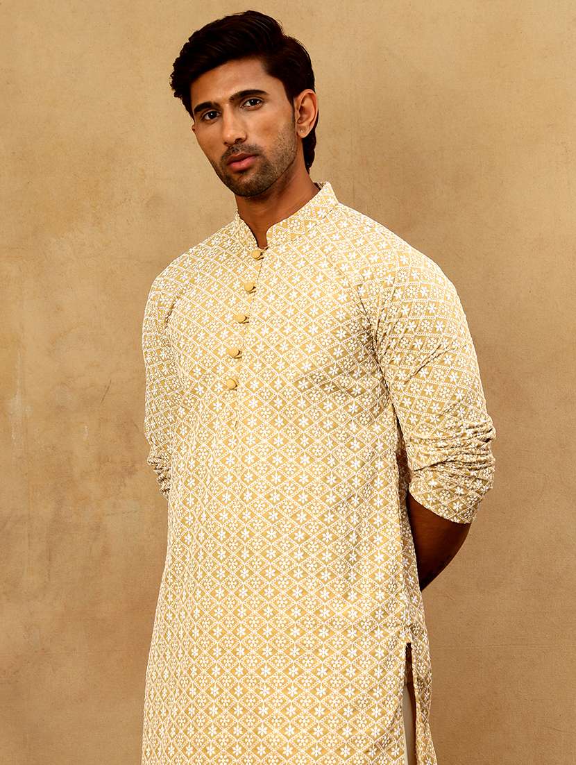 men embroidered long sleeve straight kurta - 22476934 -  Standard Image - 1