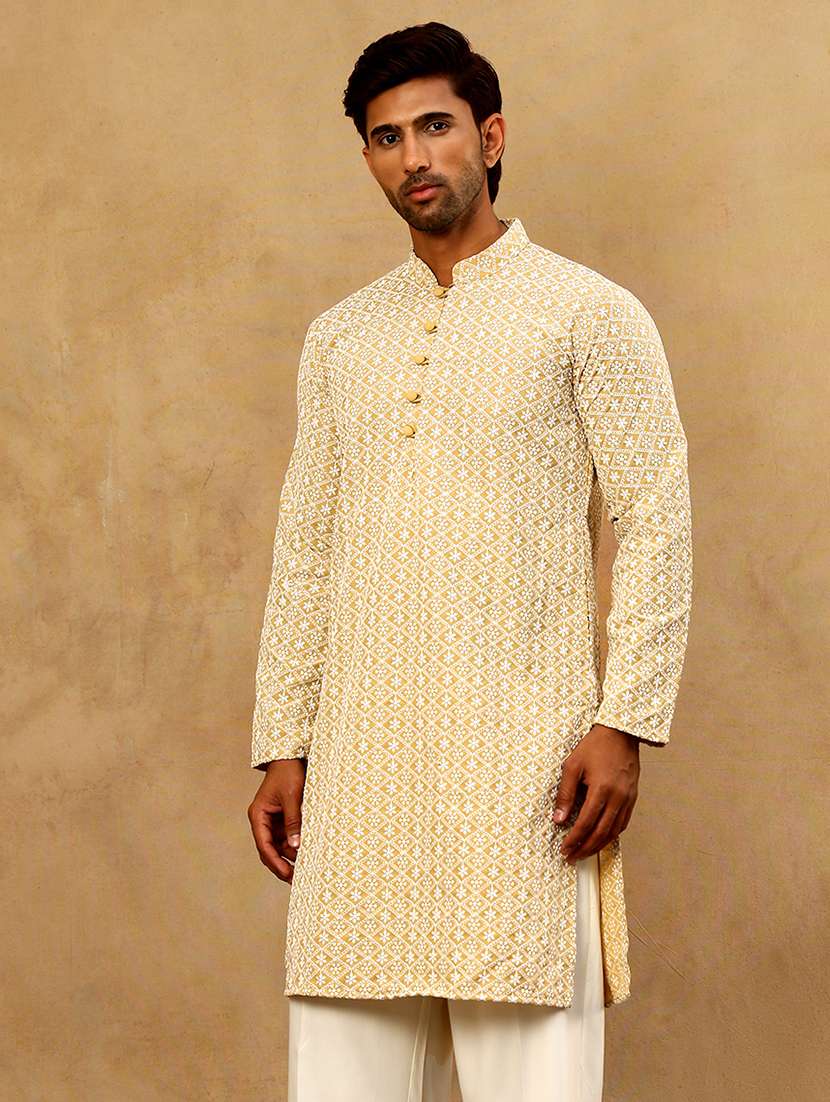 men embroidered long sleeve straight kurta - 22476934 -  Standard Image - 4