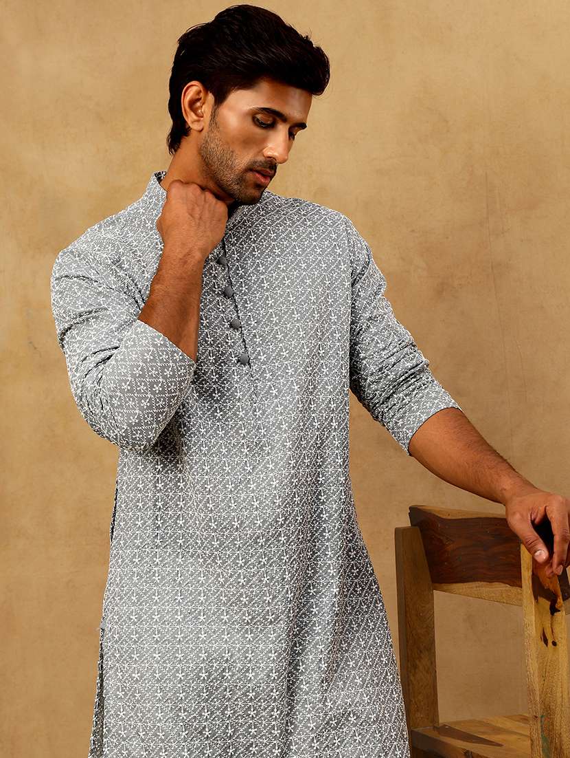 men grey cotton long kurtas kurta - 22476936 -  Standard Image - 1