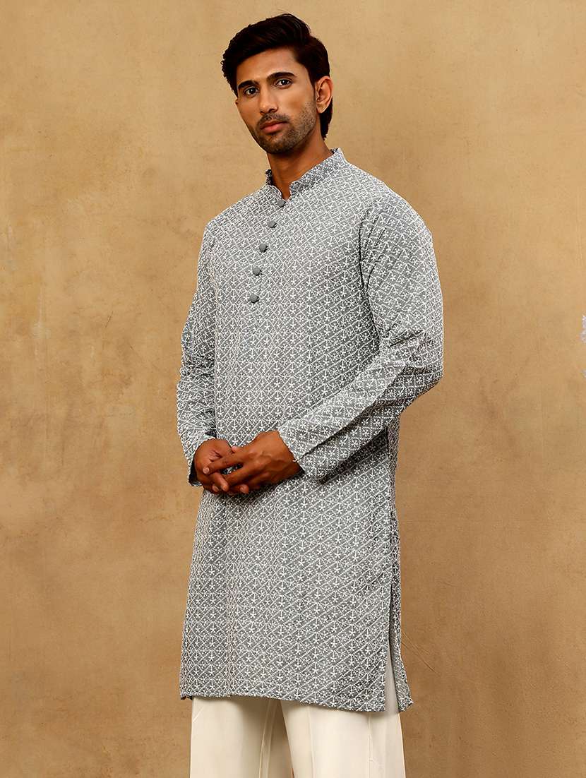 men grey cotton long kurtas kurta - 22476936 -  Standard Image - 4