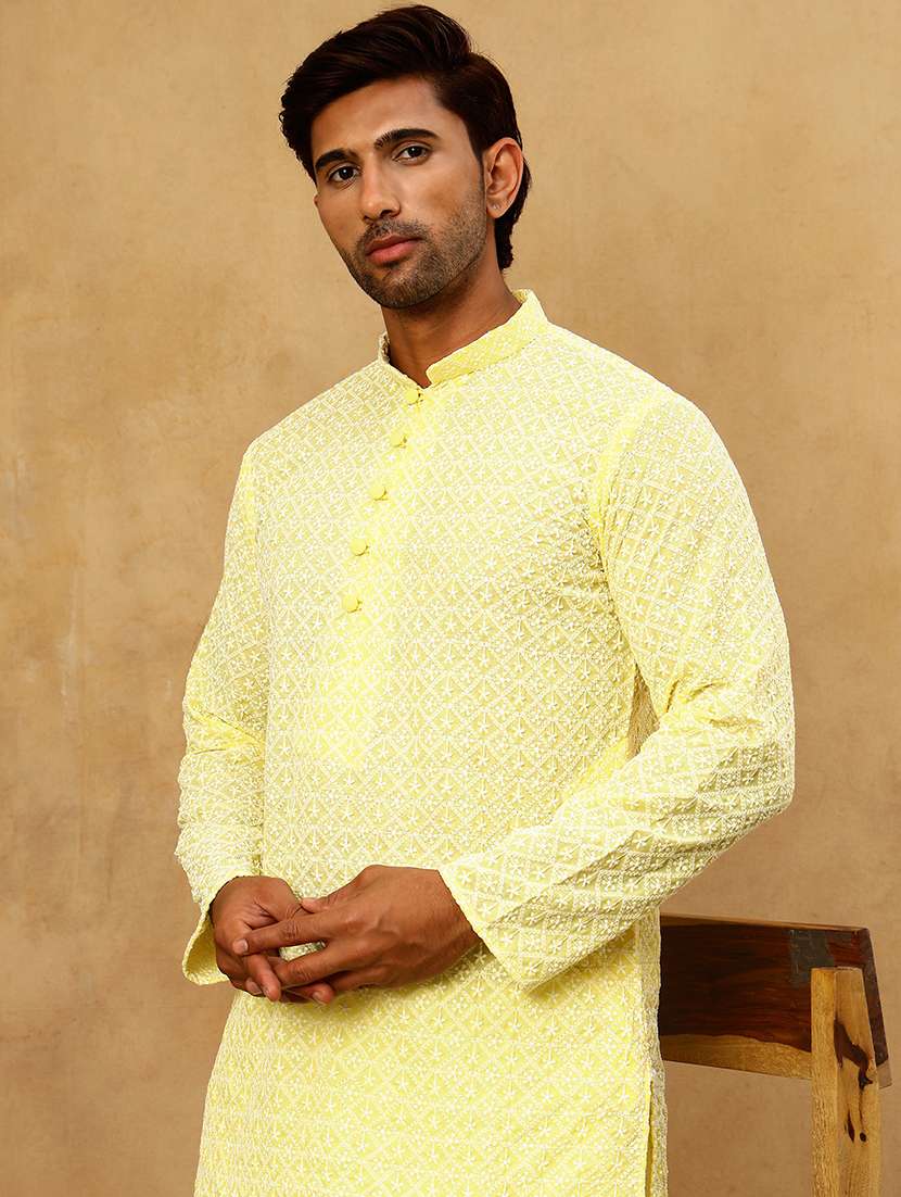 men embroidered long sleeve straight kurta - 22476938 -  Standard Image - 1
