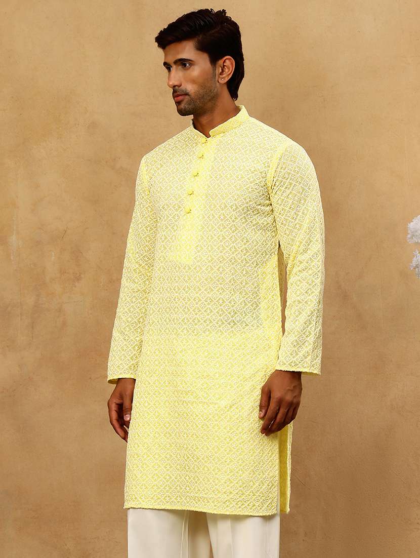 men embroidered long sleeve straight kurta - 22476938 -  Standard Image - 4