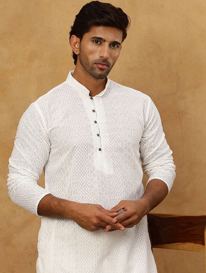 men embroidered long sleeve straight kurta - 22476939 -  Standard Image - 1