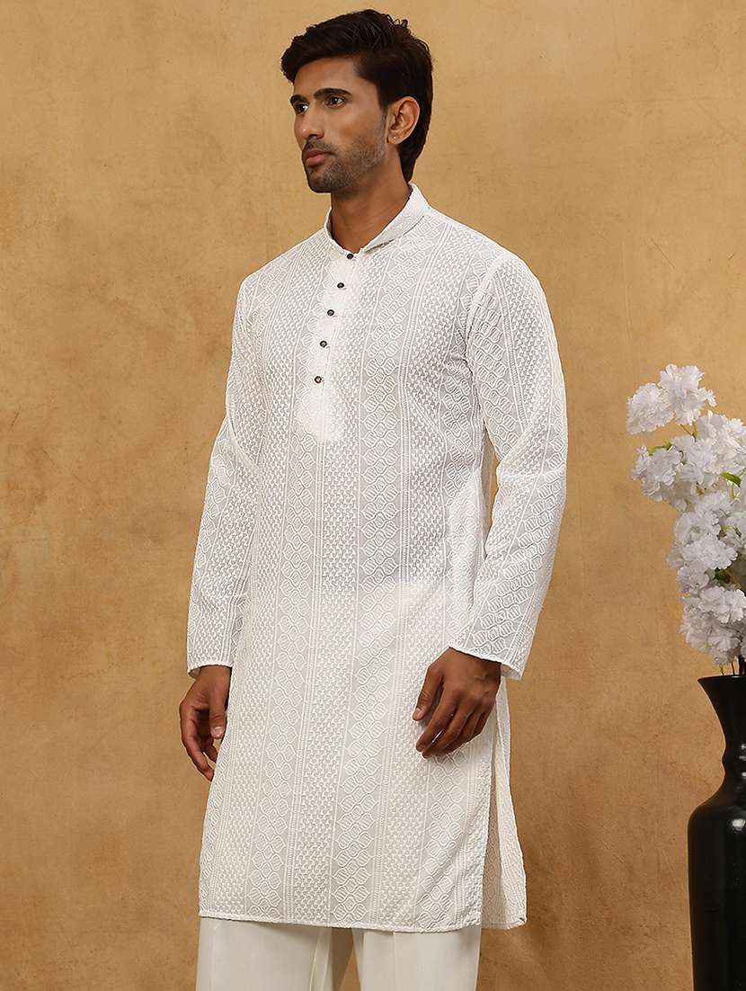 men embroidered long sleeve straight kurta - 22476939 -  Standard Image - 4