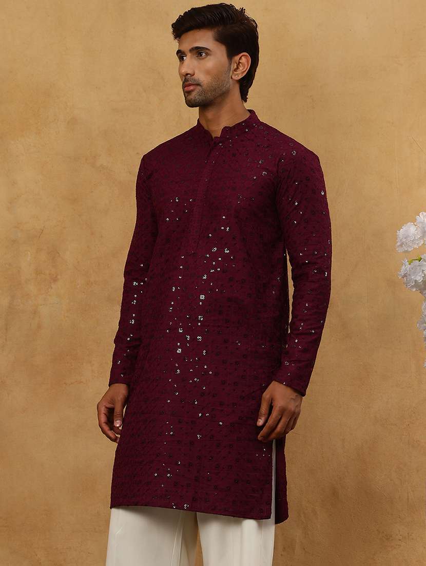 men purple cotton long kurtas kurta - 22476940 -  Standard Image - 4