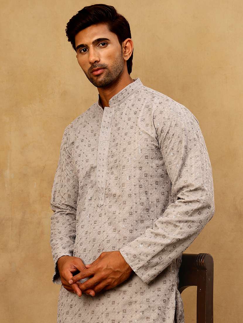 men grey cotton long kurtas kurta - 22476942 -  Standard Image - 1