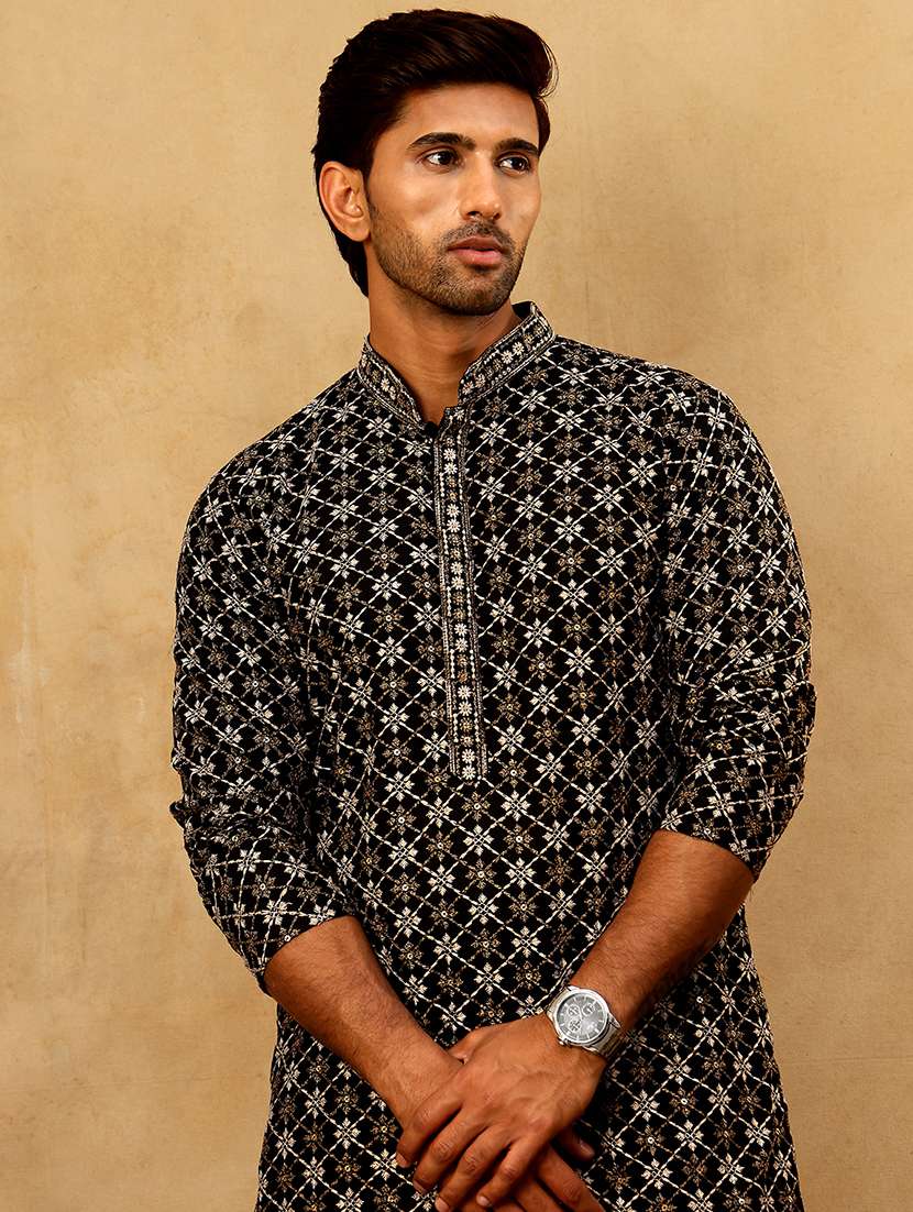 men black viscose long kurtas kurta - 22476948 -  Standard Image - 1