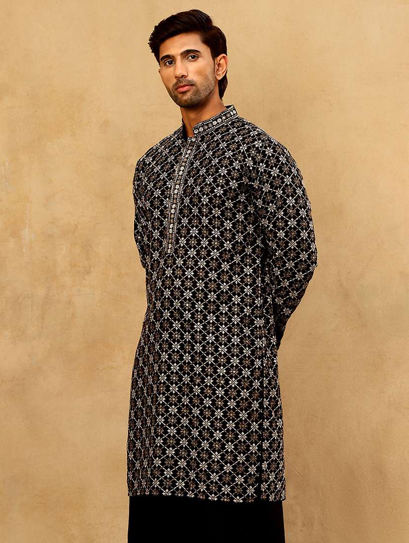 men black viscose long kurtas kurta - 22476948 -  Standard Image - 4