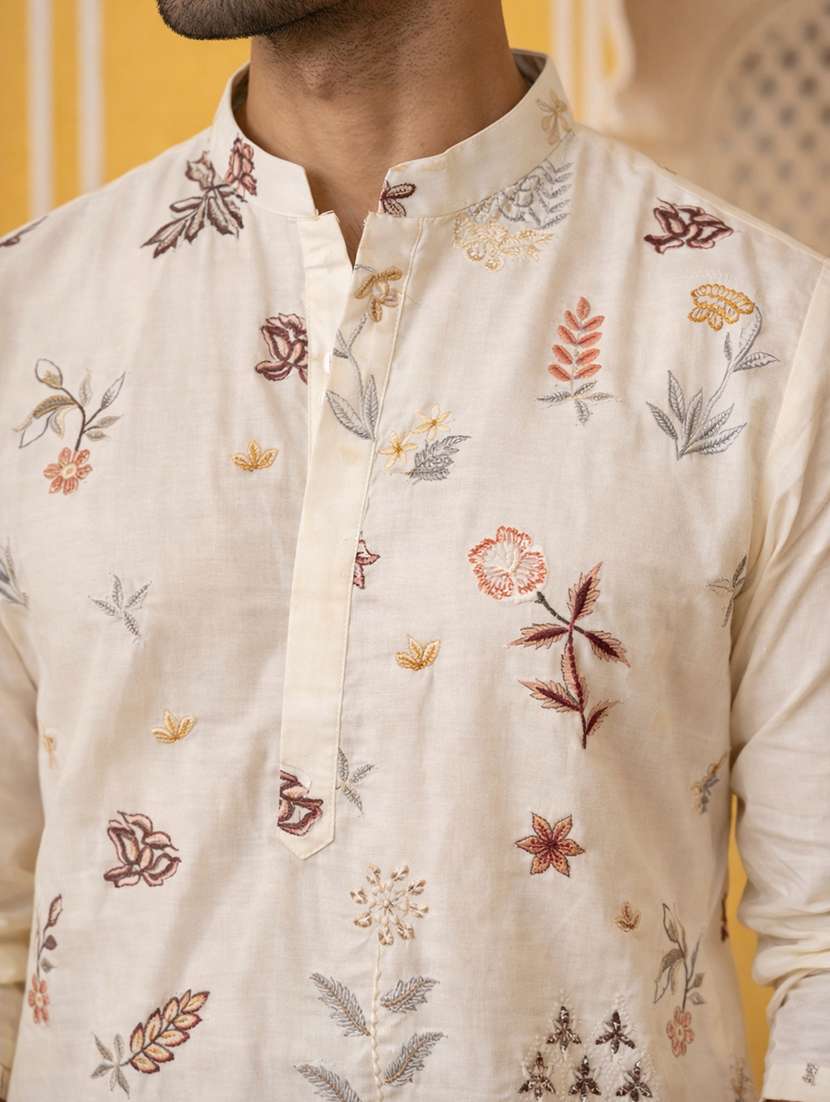 men embroidered long sleeve straight kurta - 22476949 -  Standard Image - 1
