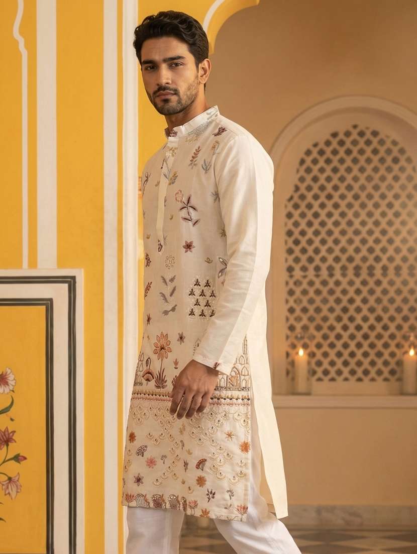 men embroidered long sleeve straight kurta - 22476949 -  Standard Image - 4