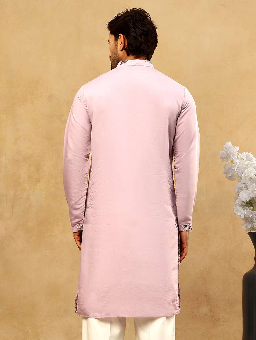 men purple silk blend long kurtas kurta - 22476950 -  Standard Image - 4