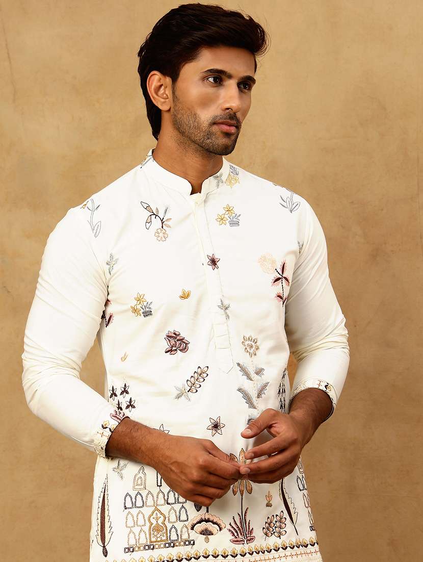 men embroidered long sleeve straight kurta - 22476951 -  Standard Image - 1
