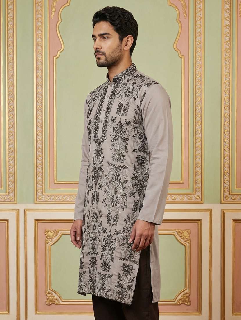 Men Embroidered Long Sleeve Straight Kurta - 22476953 -  Standard Image - 4
