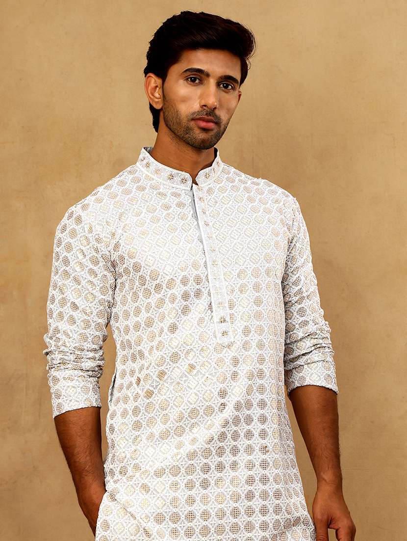 men grey viscose long kurtas kurta - 22476955 -  Standard Image - 1