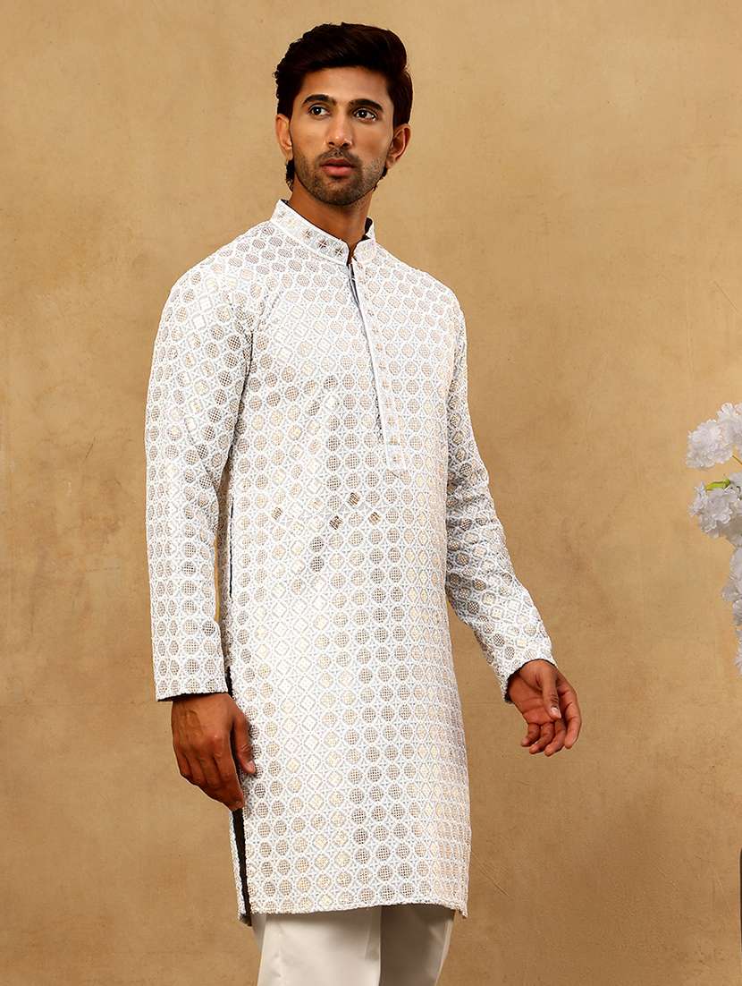 men grey viscose long kurtas kurta - 22476955 -  Standard Image - 4