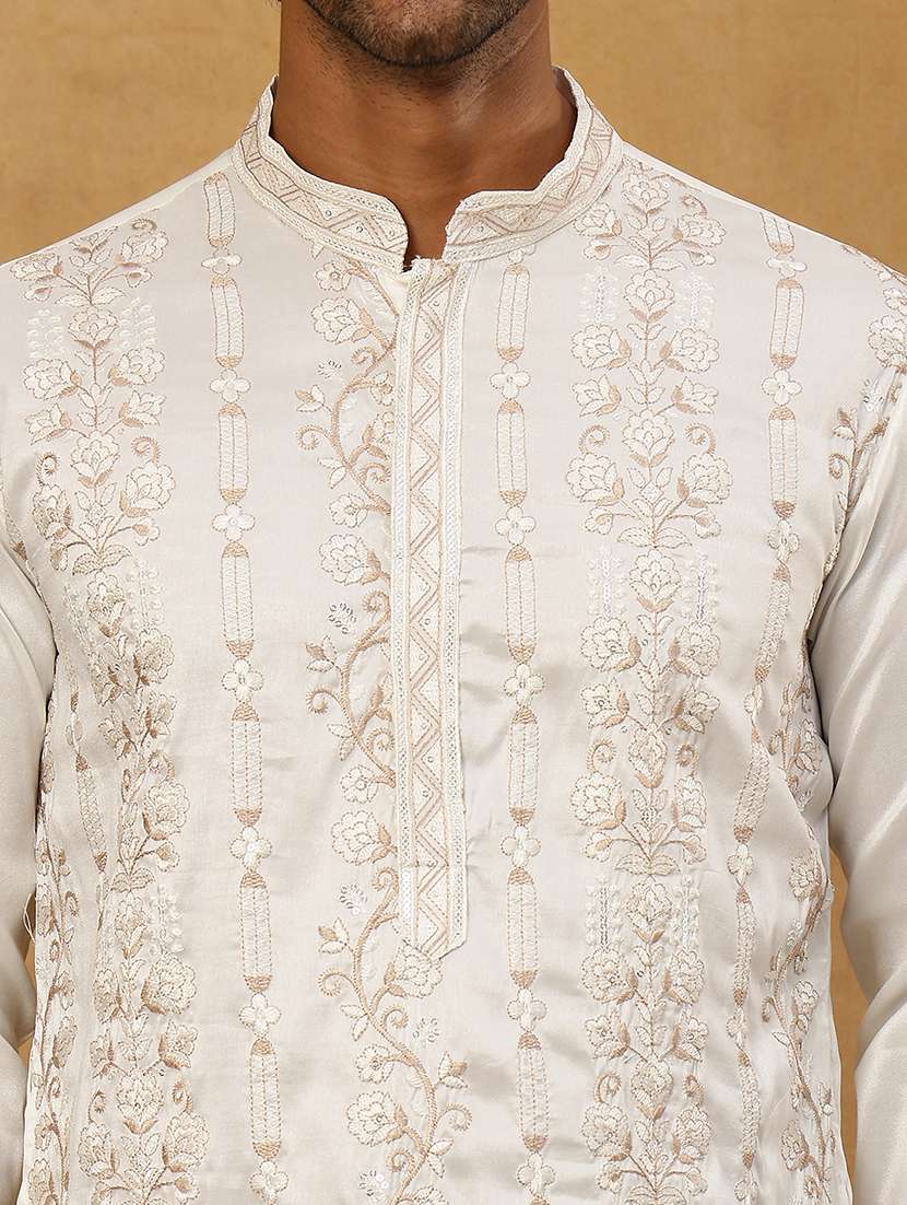 men white silk blend long kurtas kurta - 22476957 -  Standard Image - 1