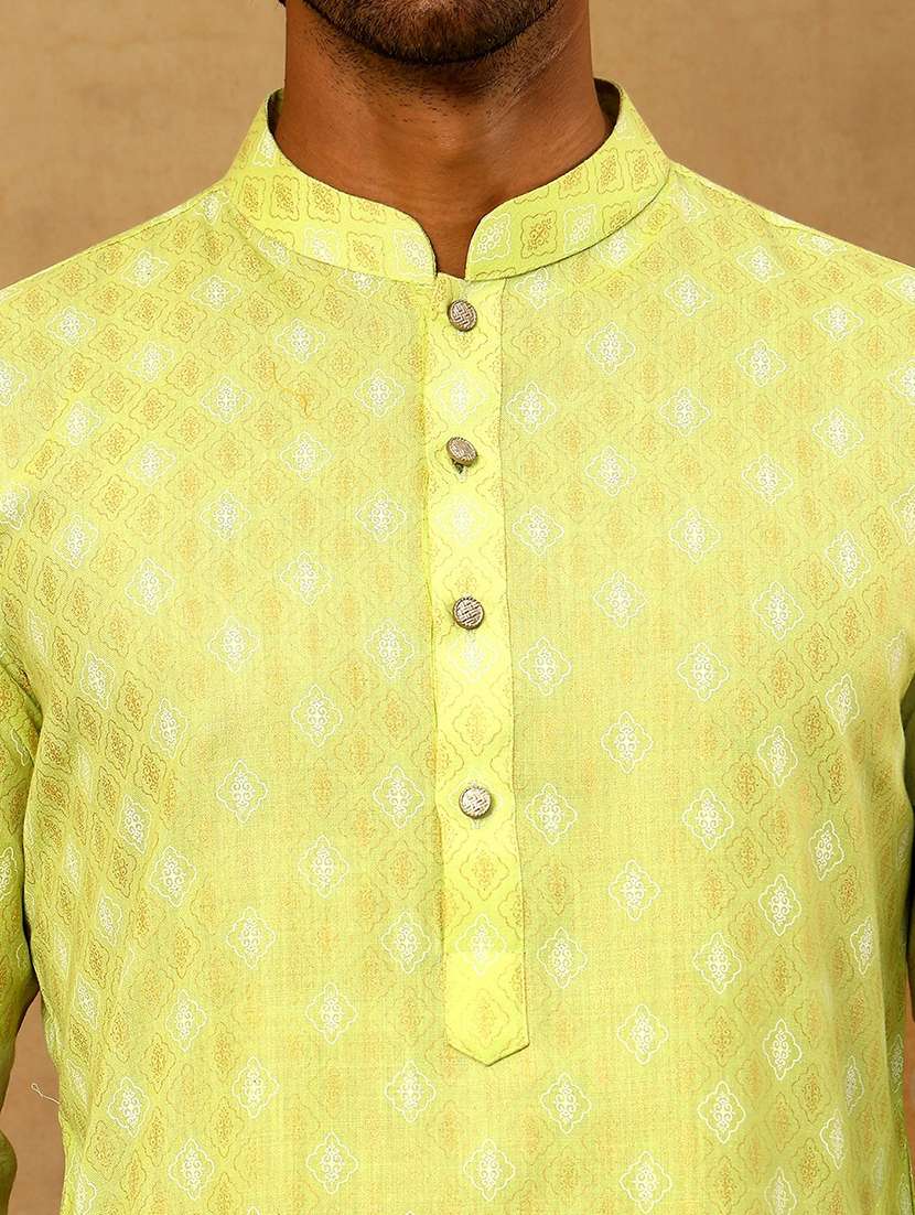 men green cotton long kurtas kurta - 22476961 -  Standard Image - 1
