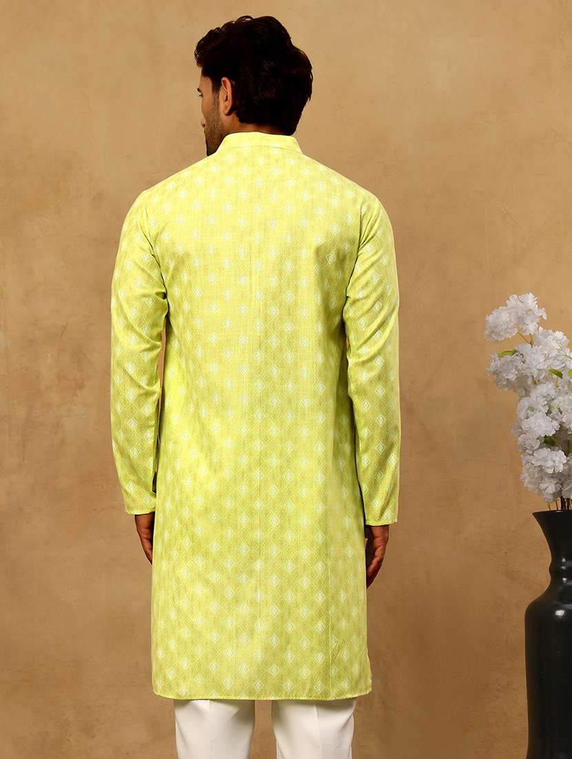 men green cotton long kurtas kurta - 22476961 -  Standard Image - 4