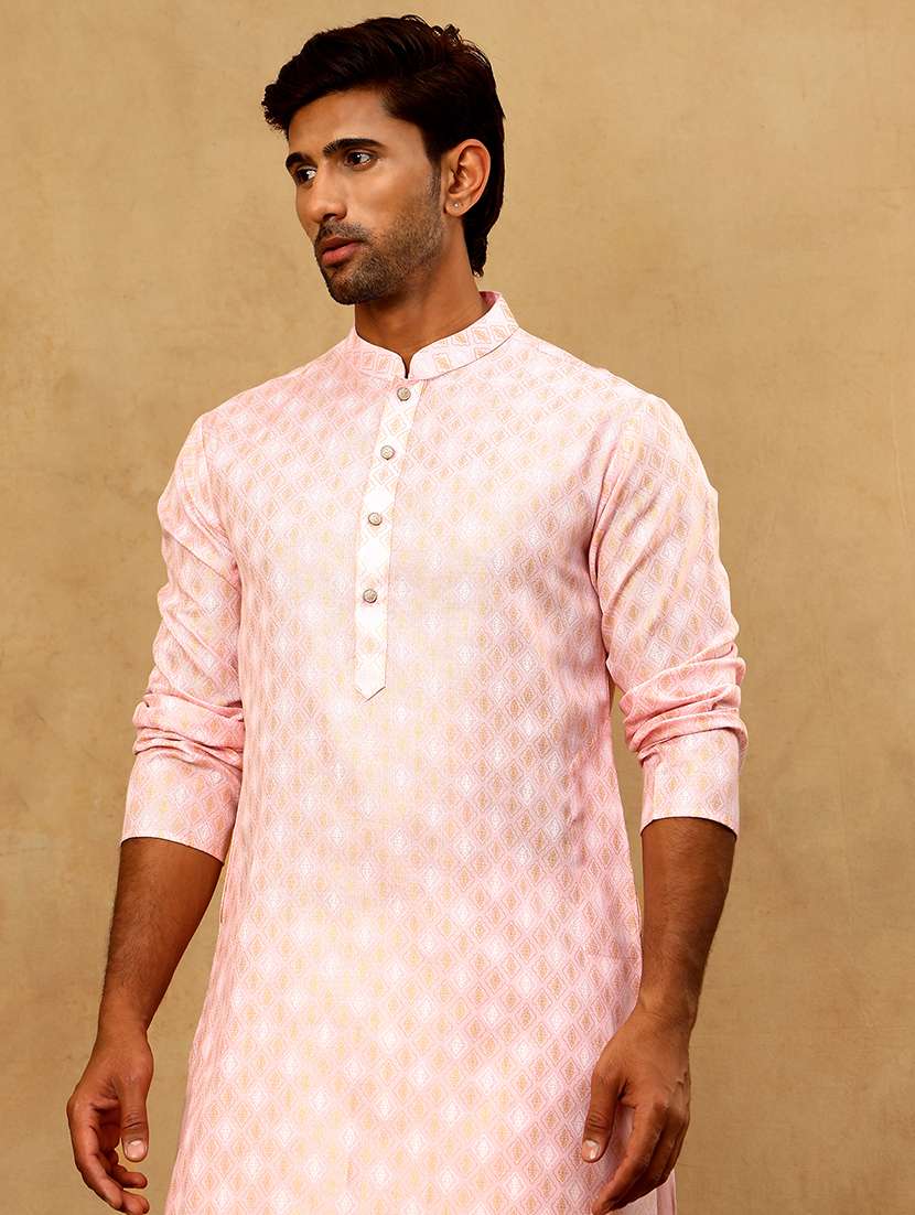 men pink cotton long kurtas kurta - 22476962 -  Standard Image - 1