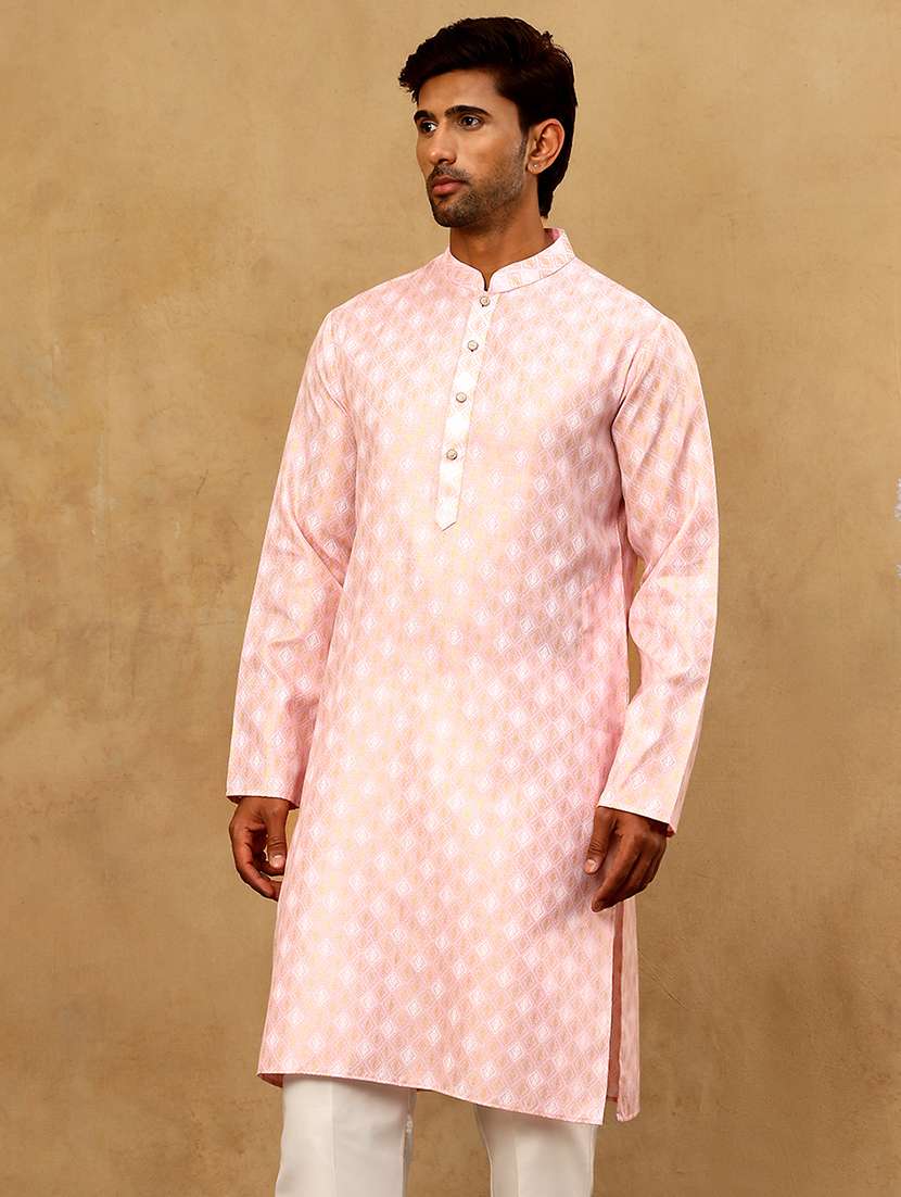 men pink cotton long kurtas kurta - 22476962 -  Standard Image - 4